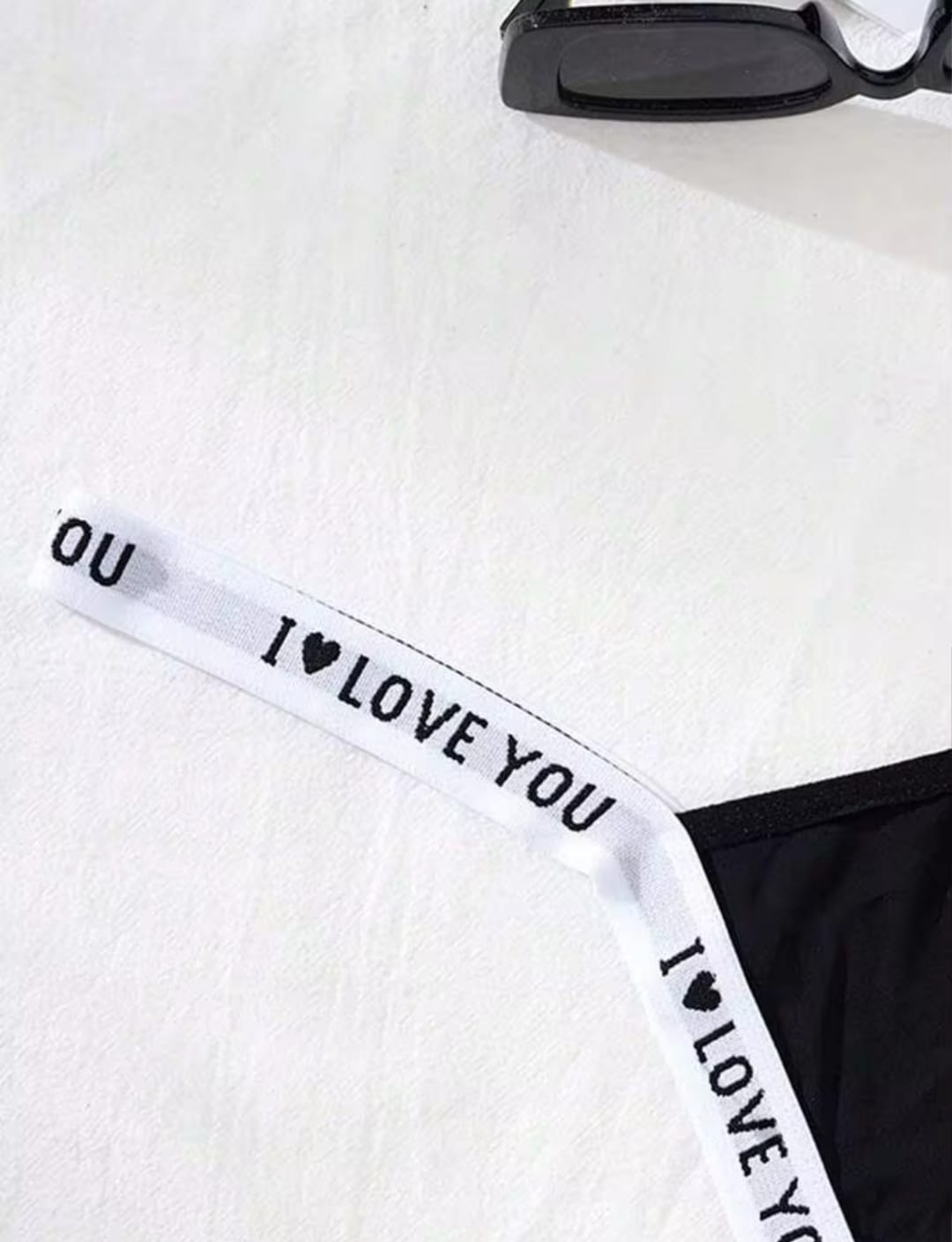 Women's Black High-Leg V-Waist Thong Panties with "I ♥ LOVE YOU" Branded Straps